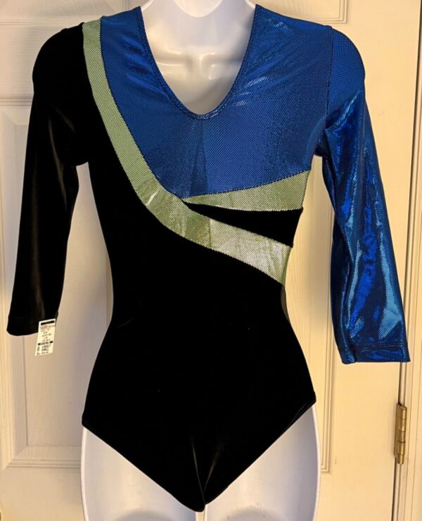 GK LgSLV BLUE GREEN SHIMMER ADULT SMALL BLACK VELVET GYMNASTS DANCE LEOTARD AS - Image 6