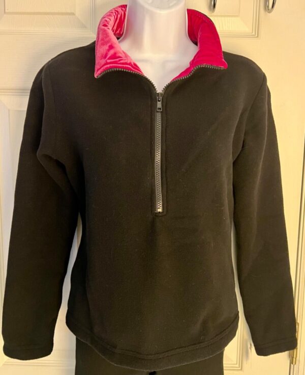 GK BLACK FLEECE ICE SKATE PULLOVER ADULT SMALL CONTRAST PINK VELVET COLLAR SZ S