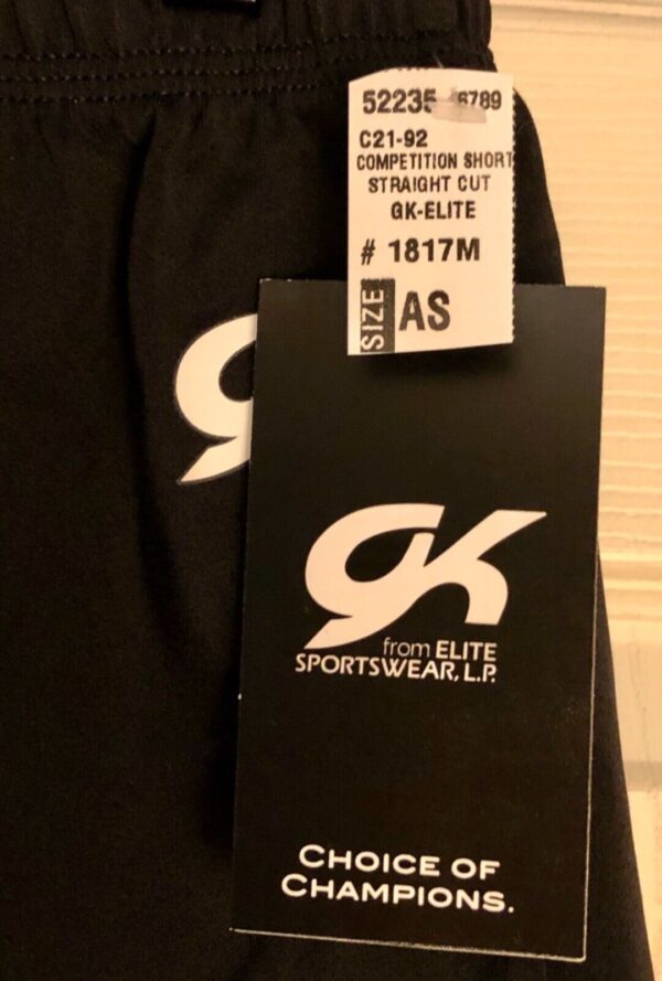 GK MENS SMALL #1817 COMPETITION SHORTS BLACK N/S GYMNASTIC RUNNING GYM AS NWT - Image 2