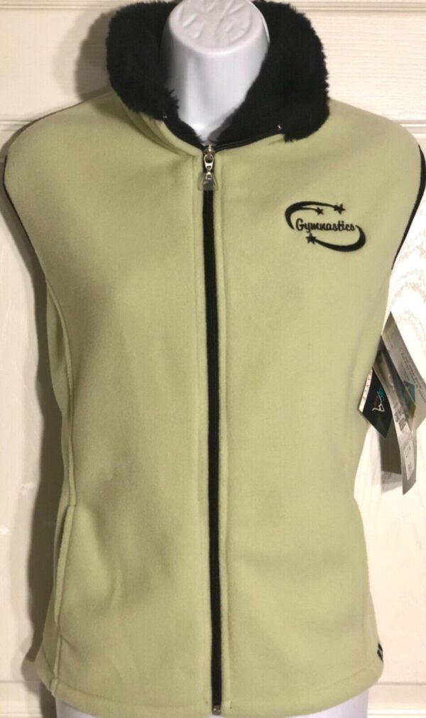 GK FLEECE VEST LADIES LARGE "GYMNASTICS" LOGO AVALANCHE WEAR OLIVE GREEN SZ L