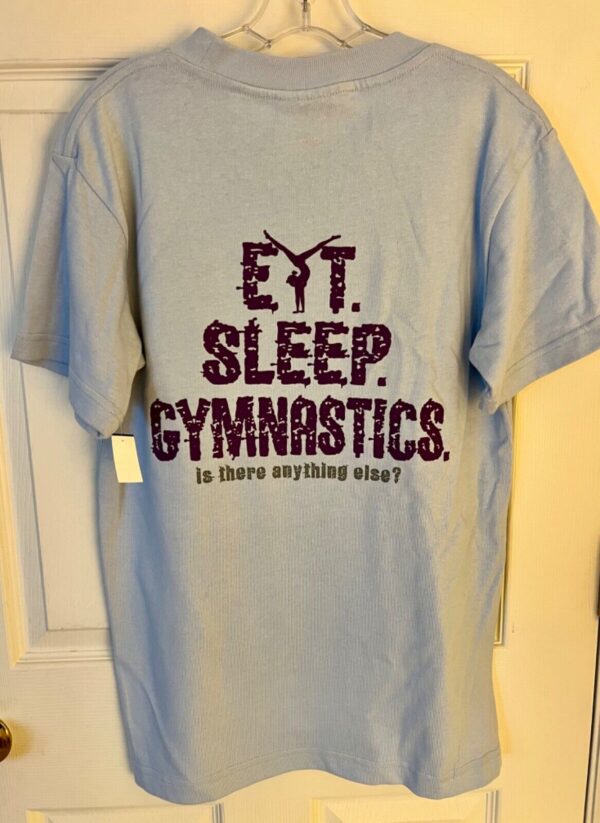 THE AUSSIE T CO. PURPLE GK â€œGYMNASTICSâ€¦â€ LADIES SMALL SSLV BLUE COTTON T-SHIRT S - Image 4