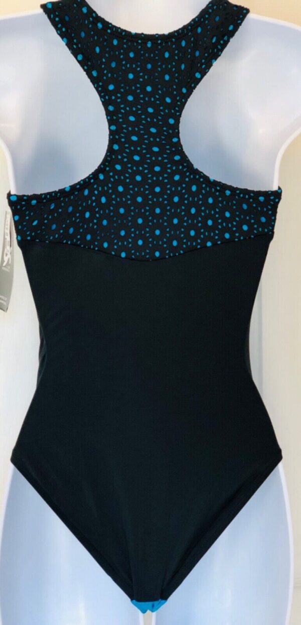 GK DANCING DOTS ADULT X-SMALL TURQUOISE LASER CUT GYMNASTIC TANK LEOTARD AXS NWT - Image 3