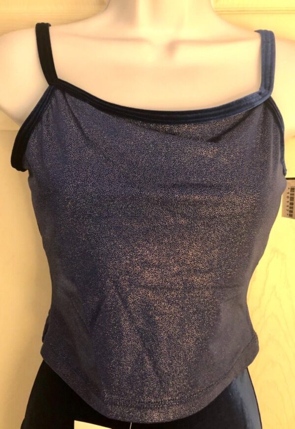 GK DANCE JAZZ LADIES LARGE BLUE TWILIGHT VELVET X-BACK STRAPS CAMISOLE TOP Sz AL