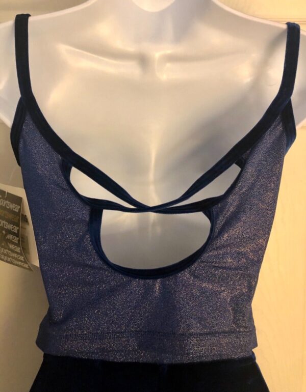 GK DANCE JAZZ LADIES LARGE BLUE TWILIGHT VELVET X-BACK STRAPS CAMISOLE TOP Sz AL - Image 6