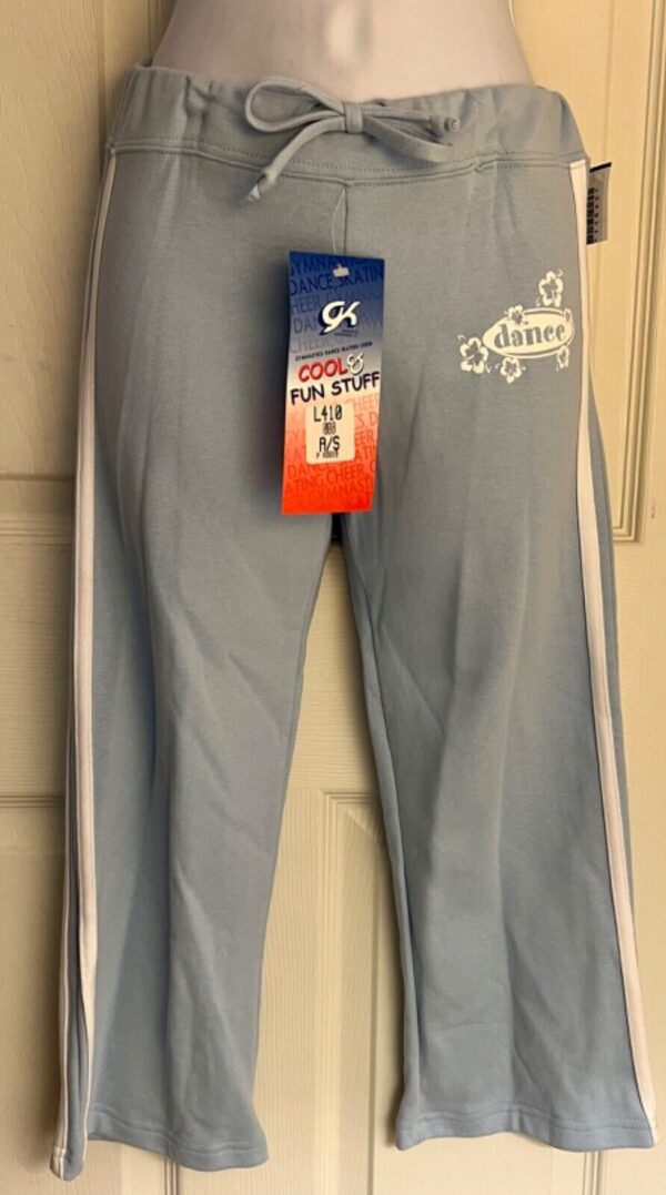 GK 'DANCE' GRAPHIC LADIES SMALL  LIGHT BLUE COT/SPANDEX DANCE CAPRI PANTS Sz AS