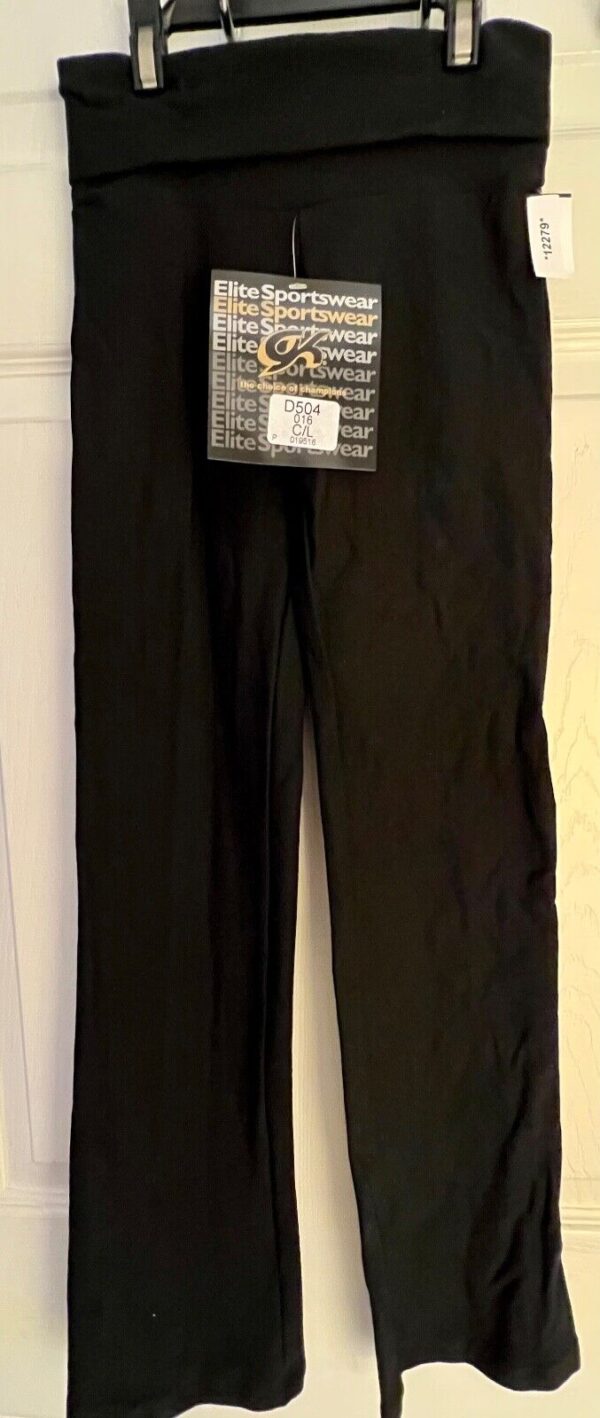 GK DANCE JAZZ CHILD LARGE BLACK COTTON/SPANDEX FOLD-OVER WAISTBAND PANTS SZ CL - Image 2