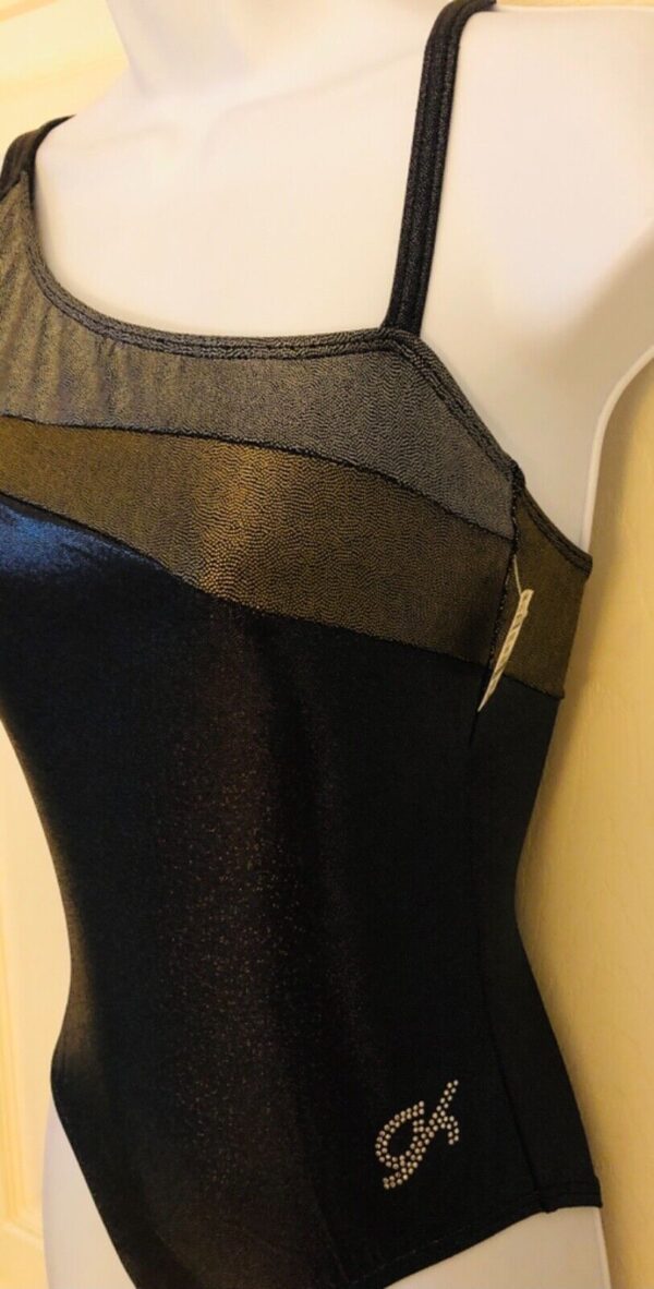 GK DANCE LADIES SMALL ASYM BLACK SPARKLE GOLD SILVER FOIL JAZZ LEOTARD Sz AS - Image 4