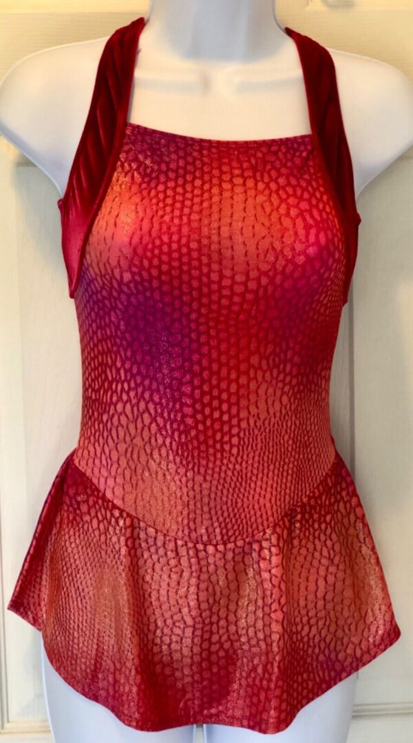 GK HALTER ICE SKATE ADULT SMALL RED CROCODILE PRINT RED VELVET DRESS Sz AS NWT!