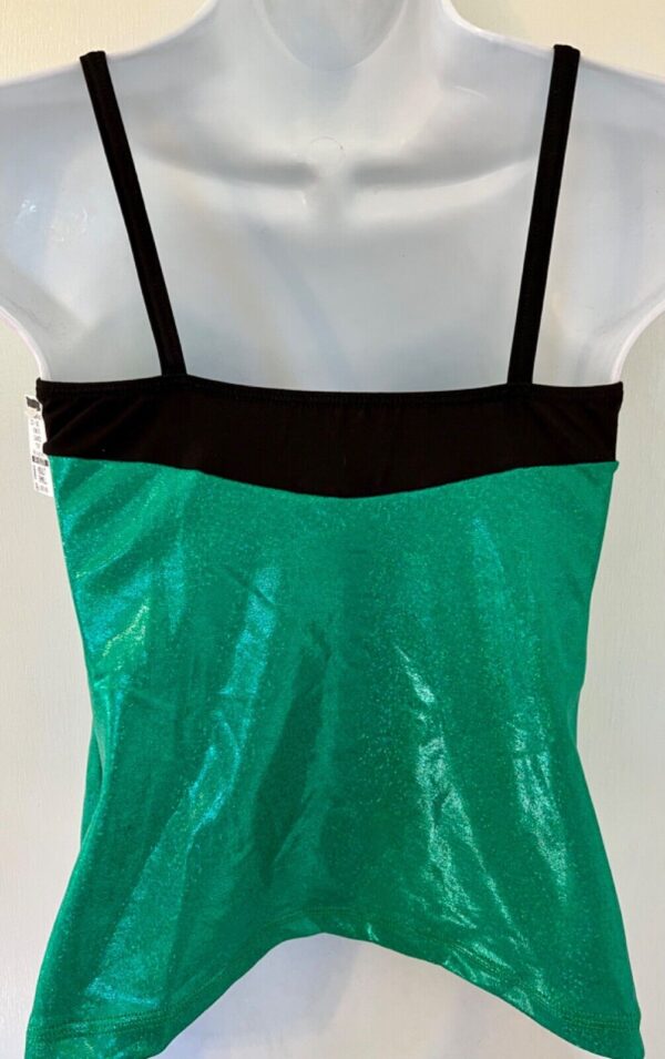 GK DANCE JAZZ CHEER LADIES SMALL GREEN SPARKLE BLACK TRIM CAMISOLE TOP Sz AS NWT - Image 5