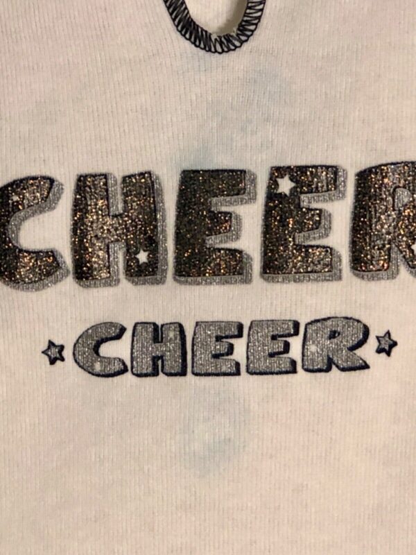 GK CHEER TANK TOP GIRLS SMALL WHITE COTTON GLITTER LETTER BLACK STITCH CS NWT! - Image 3