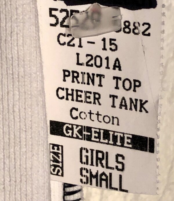 GK CHEER TANK TOP GIRLS SMALL WHITE COTTON GLITTER LETTER BLACK STITCH CS NWT! - Image 5