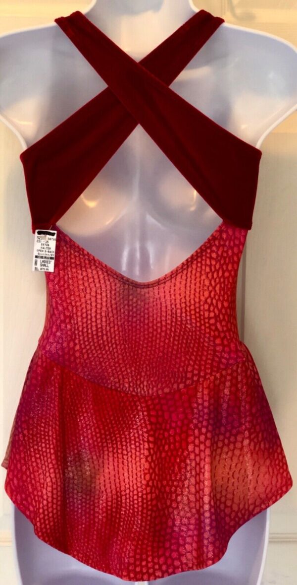 GK HALTER ICE SKATE ADULT SMALL RED CROCODILE PRINT RED VELVET DRESS Sz AS NWT! - Image 3