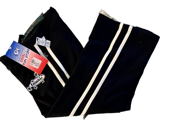 GK "TUMBLE" CAPRI PANTS SIZE LADIES LARGE COTTON/SPANDEX BLACK WHITE TRIM SZ L - Image 2