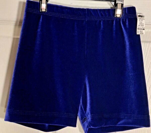 GK CHILD MEDIUM WORKOUT SHORTS PURPLE VELVET CHEER DANCE GYMNASTIC Sz CM NWT