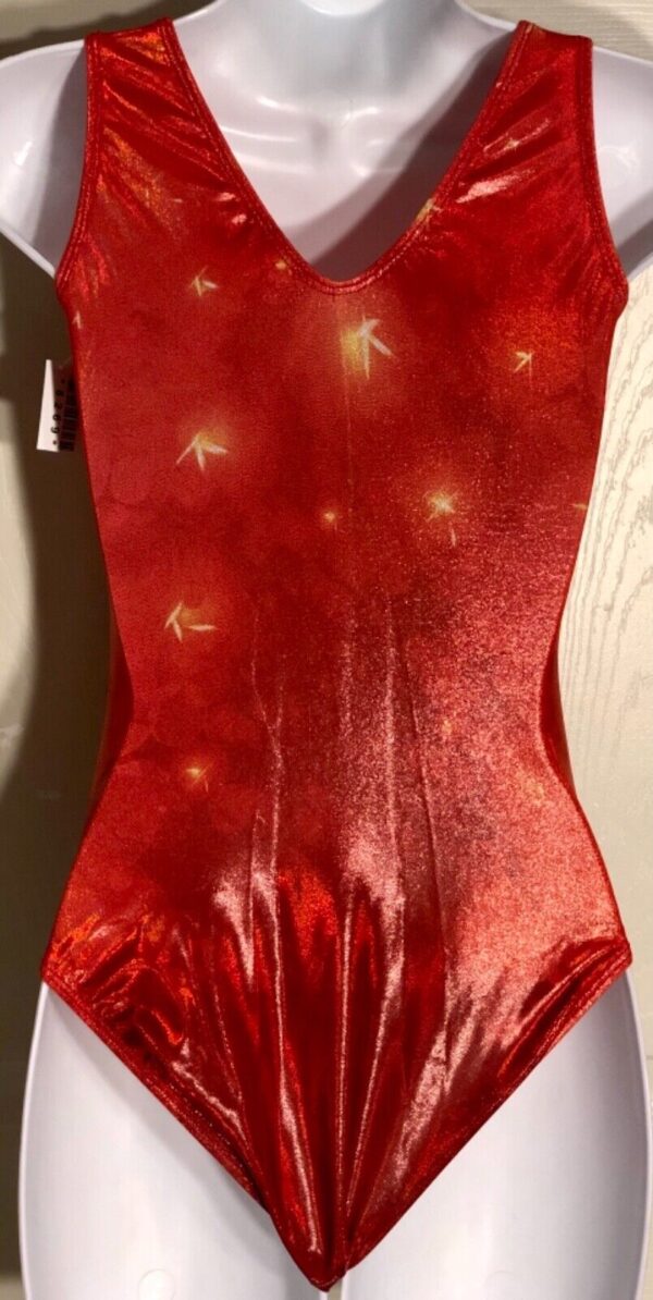 GK SUPERSONIC RED FOIL ADULT X-SMALL GYMNASTICS DANCE TANK LEOTARD Sz AXS NWT! - Image 3