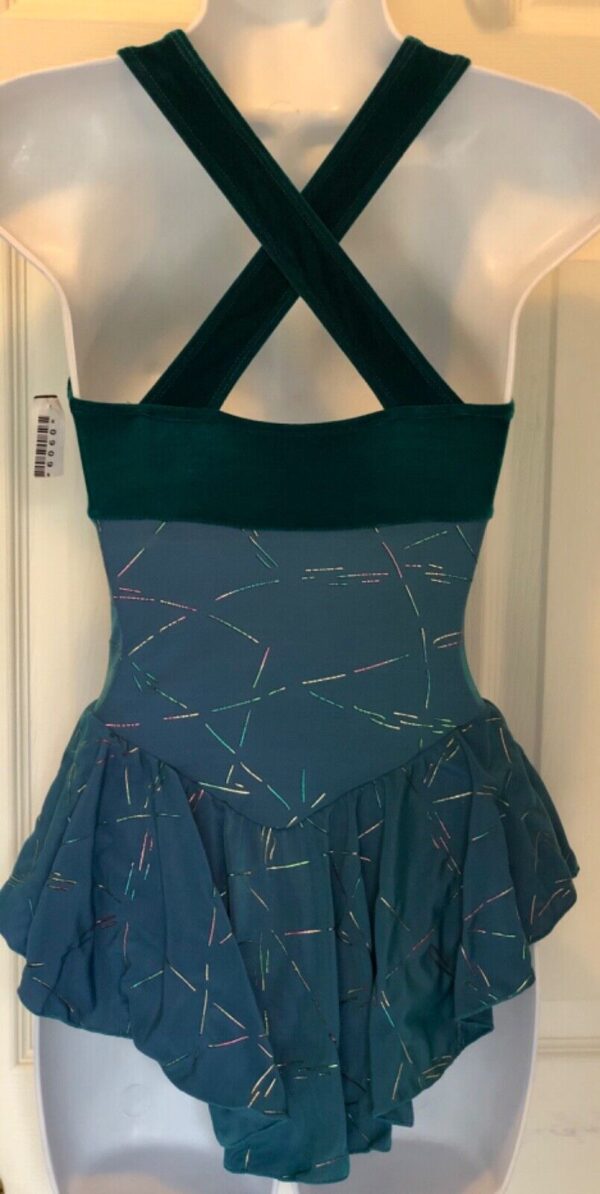 GK GREEN HALTER LADIES X-SMALL BEADED VELVET ICE FIGURE SKATE DRESS Sz AXS NWT! - Image 3