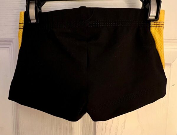 GK CHEER CHILD SMALL MICRO MINI BLACK NYLON YELLOW MESH GYM WORKOUT SHORTS SZ S - Image 6