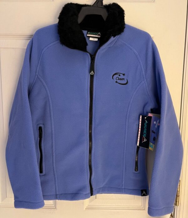 AVALANCHE "CHEER"  GIRLS SMALL OCEAN BLUE FLEECE BLACK FAUX FUR COLLAR JACKET S