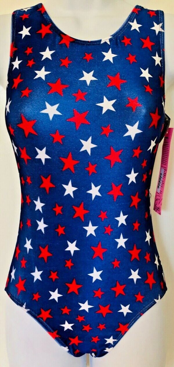 GK LEOTARD ADULT SMALL PATRIOTIC VELVET STAR PRINT RACERBACK GYMNASTIC DANCE AS