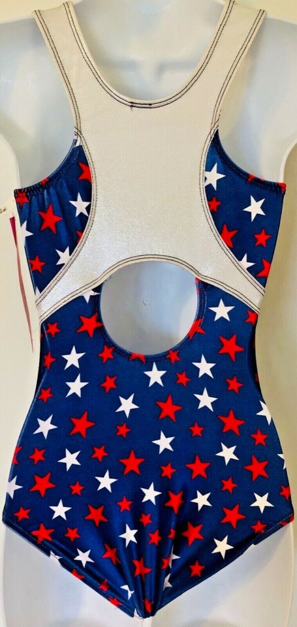 GK LEOTARD ADULT SMALL PATRIOTIC VELVET STAR PRINT RACERBACK GYMNASTIC DANCE AS - Image 2