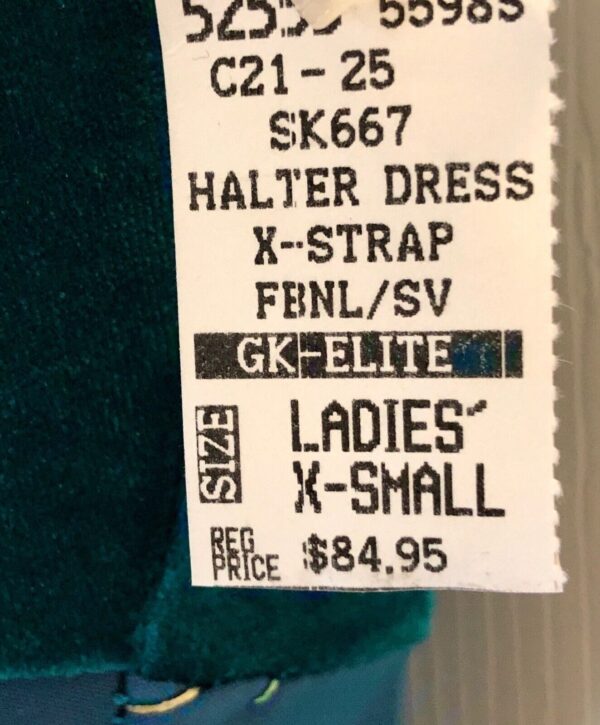 GK GREEN HALTER LADIES X-SMALL BEADED VELVET ICE FIGURE SKATE DRESS Sz AXS NWT! - Image 7