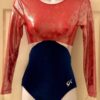 GK ELITE LADIES LgS BLUE VELVET RED FOIL GYMNASTIC DANCE LEOTARD AXS
