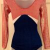 GK ELITE LADIES LgS BLUE VELVET RED FOIL GYMNASTIC DANCE LEOTARD AXS - Image 2