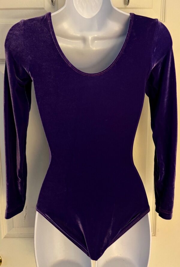 GK LgSLV LADIES SMALL CLASSIC SOLID PURPLE VELVET GYMNASTS DANCE LEOTARD Sz AS - Image 4