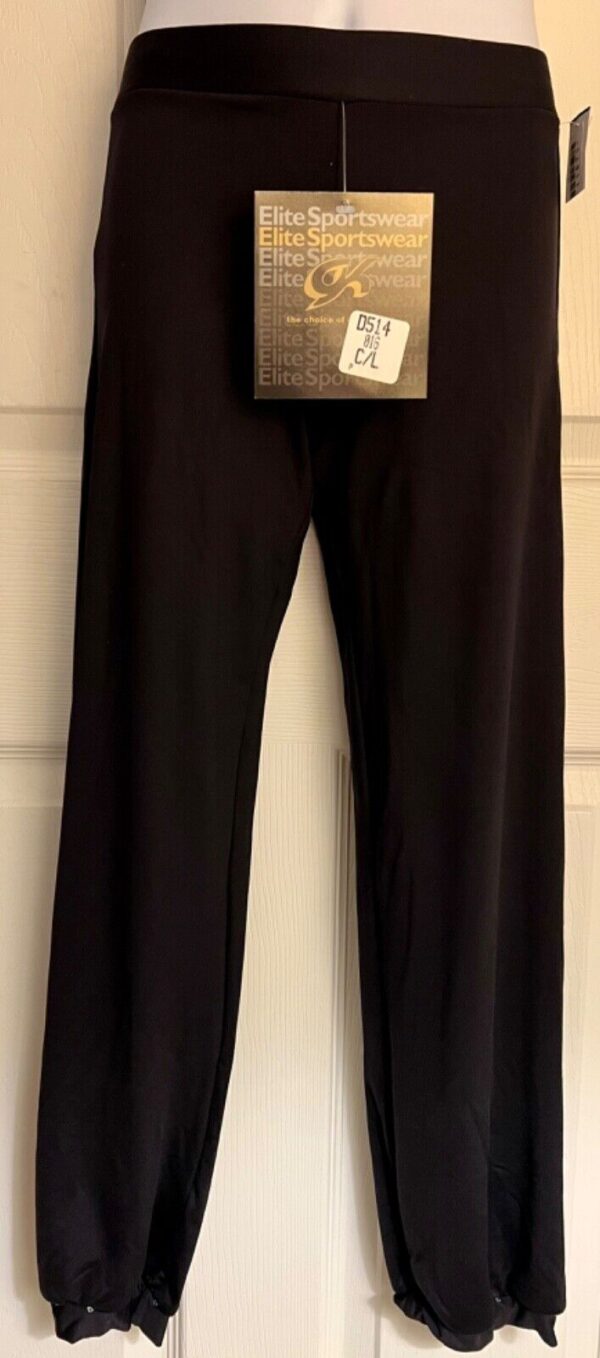 GK ELITE DANCE JAZZ CHILD LARGE BLACK NYLON JEWELED CUFFED JAZZ PANTS Sz CL NWT!