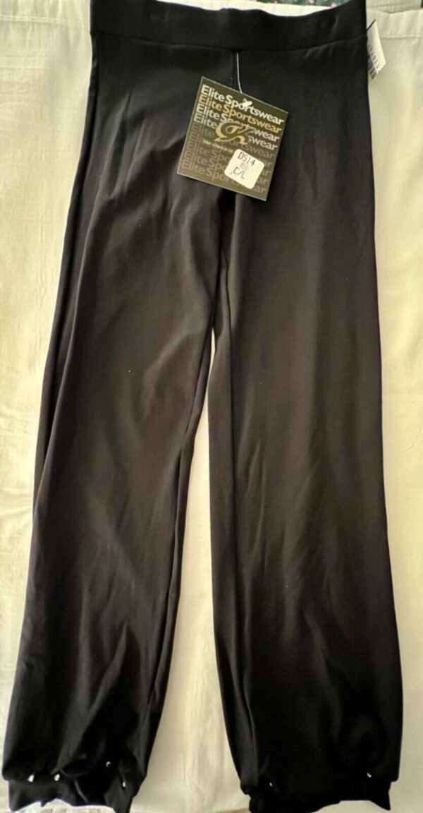 GK ELITE DANCE JAZZ CHILD LARGE BLACK NYLON JEWELED CUFFED JAZZ PANTS Sz CL NWT! - Image 6