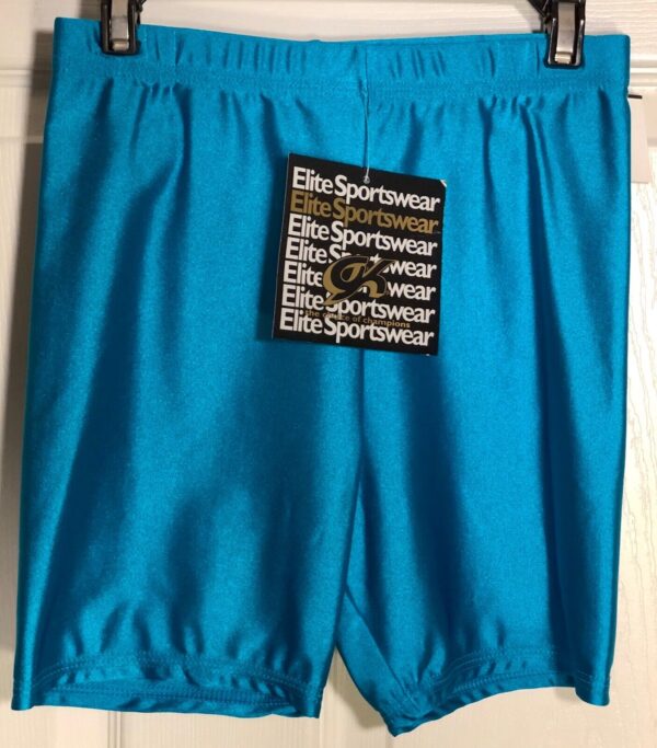 GK WORKOUT SHORTS LADIES SMALL TEAL DANCE CHEER GYMNASTICS NYLON/SPANDEX AS NWT!