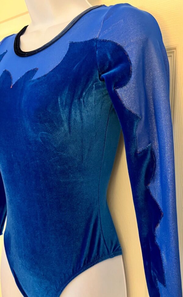 GK BLUE VELVET & GLITTER MESH ADULT SMALL ASYM GYMNASTICS DANCE LEOTARD Sz AS - Image 6