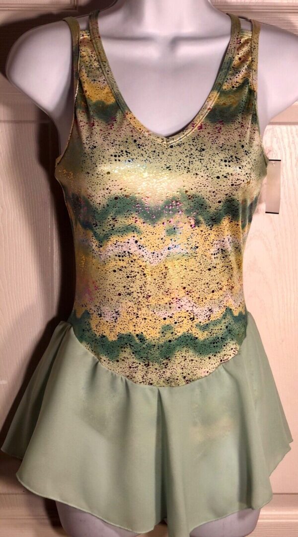 GK ELITE GREEN FLORAL BEAD PRINT CAMISOLE ICE SKATE DRESS AS