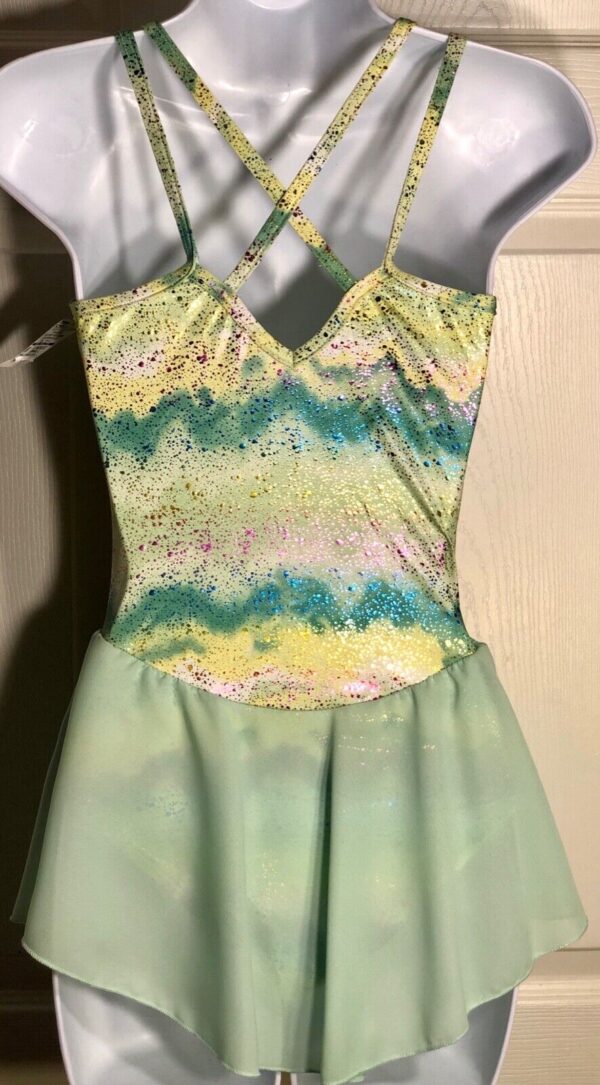 GK ELITE GREEN FLORAL BEAD PRINT CAMISOLE ICE SKATE DRESS AS - Image 2