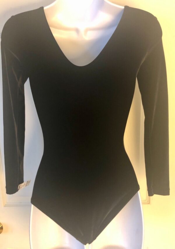 GK ELITE LgSLV LADIES X-SMALL CLASSIC BLACK VELVET GYMNASTICS DANCE LEOTARD AXS - Image 2