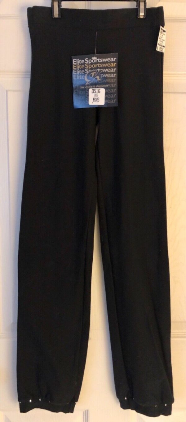 GK DANCE PANTS ADULT X-SMALL BLACK COTTON/STRCH CRYSTAL CUFFED PANTS AXS NWT! - Image 3