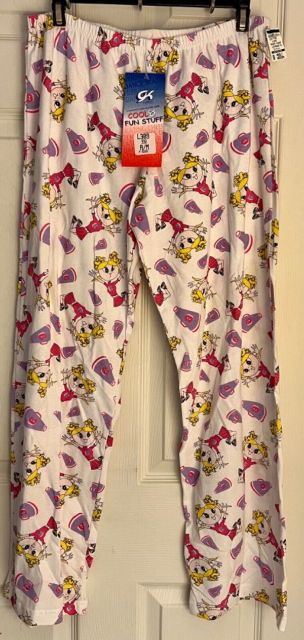 GK CHEER PJ LOUNGE PANTS LADIES MEDIUM COOL & FUN WHITE COTTON PRINT Sz AM NWT! - Image 3