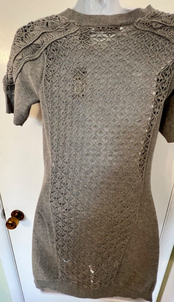 HEATHER B WOMENS SMALL SSLV LGT HEATHER GRAY BUTTON UP CROCHET TUNIC SWEATER S - Image 5