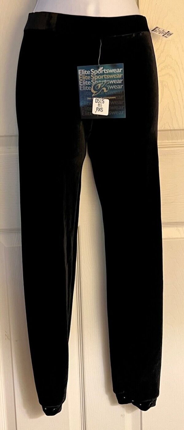 GK ELITE DANCE JAZZ LADIES X-SMALL BLACK VELVET JEWELED CUFFED JAZZ PANTS SZ XS - Image 2