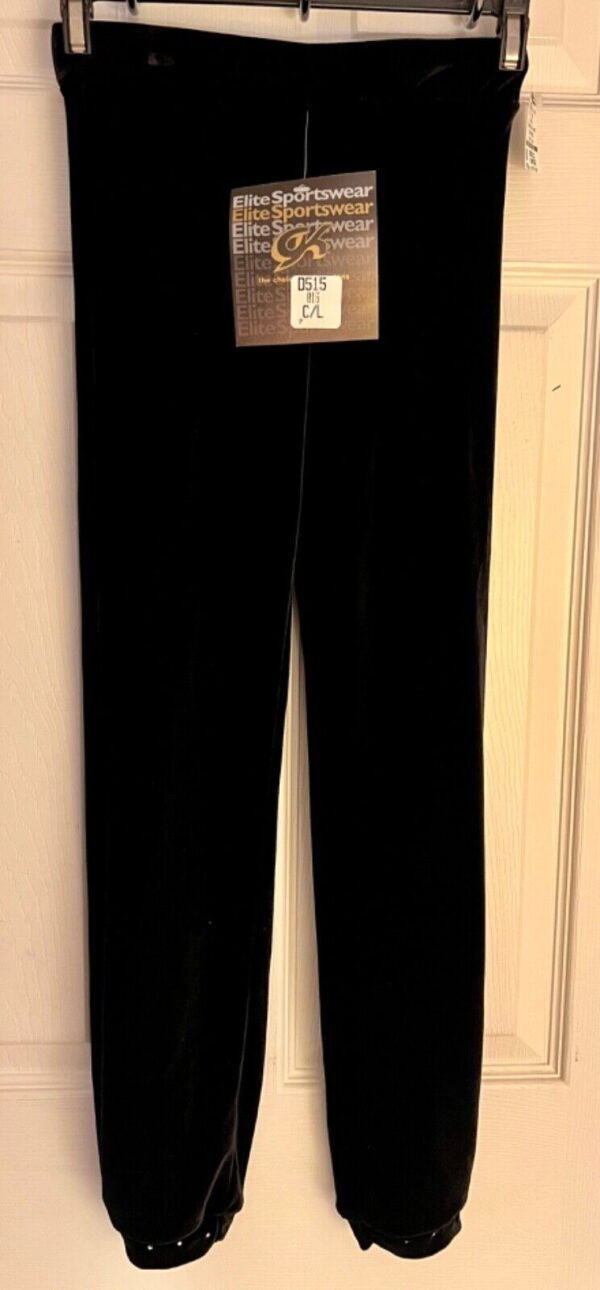 GK DANCE CHILD LARGE BLACK SMOOTH VELVET JEWELED CUFFED JAZZ PANTS JAZZ SZ CL - Image 2