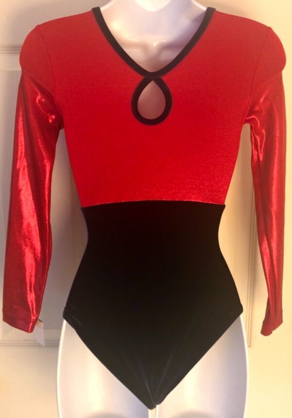 GK ELITE LgSLV LADIES X-SMALL RED FOIL ROYAL VELVET GYMNASTICS DANCE LEOTARD AXS - Image 2