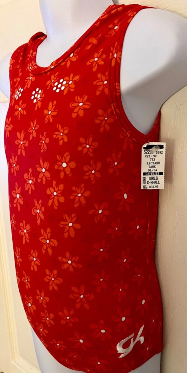 GK RED DEW DROP PRINT CHILD X-SMALL GYMNASTICS DANCE METALLIC JA TANK LEOTARD XS - Image 4