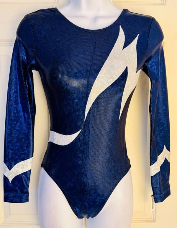 GK LgSLV MIDNIGHT SHATTERGLASS FOIL ADULT SMALL GYMNASTICS DANCE LEOTARD Sz AS