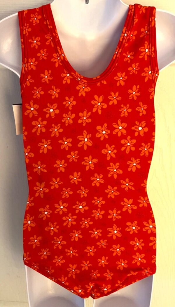 GK RED DEW DROP PRINT CHILD X-SMALL GYMNASTICS DANCE METALLIC JA TANK LEOTARD XS - Image 7