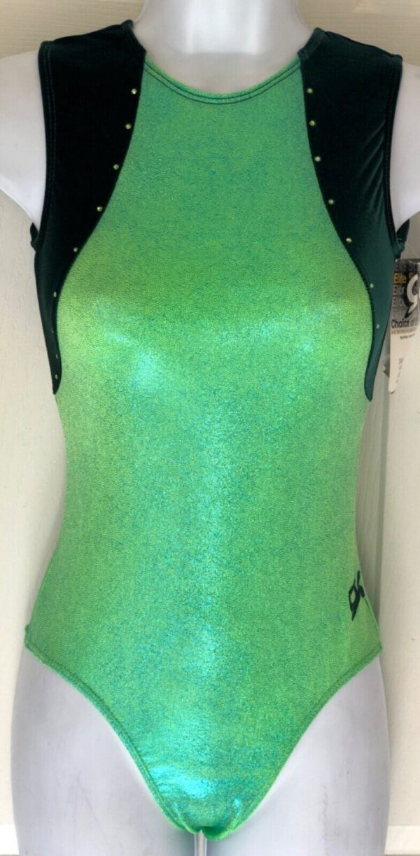 GK GREEN SPARKLE VELVET ADULT SMALL KIWI JA GYMNASTICS DANCE CHEER LEOTARD AS