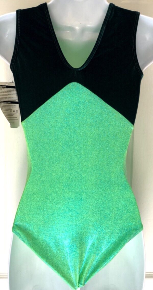 GK GREEN SPARKLE VELVET ADULT SMALL KIWI JA GYMNASTICS DANCE CHEER LEOTARD AS - Image 3