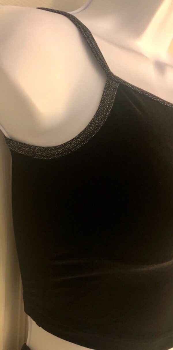 GK DANCE JAZZ GIRLS LARGE BLACK VELVET X-BACK FOIL STRAPS CAMISOLE TOP SZ L NWT - Image 2