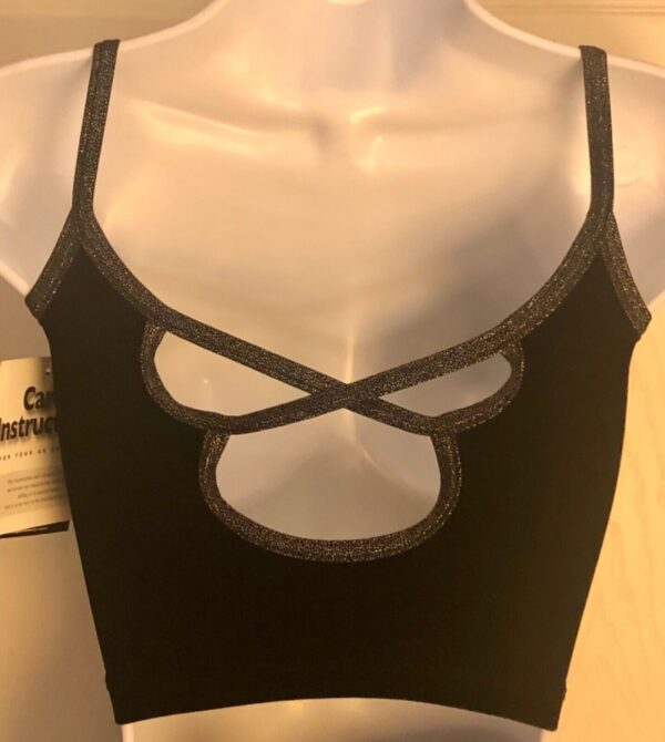 GK DANCE JAZZ GIRLS LARGE BLACK VELVET X-BACK FOIL STRAPS CAMISOLE TOP SZ L NWT - Image 5