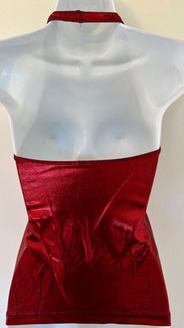 GK DANCE JAZZ CHEER LADIES SMALL BURGUNDY MYSTIQUE FOIL HALTER TOP Sz AS NWT! - Image 6