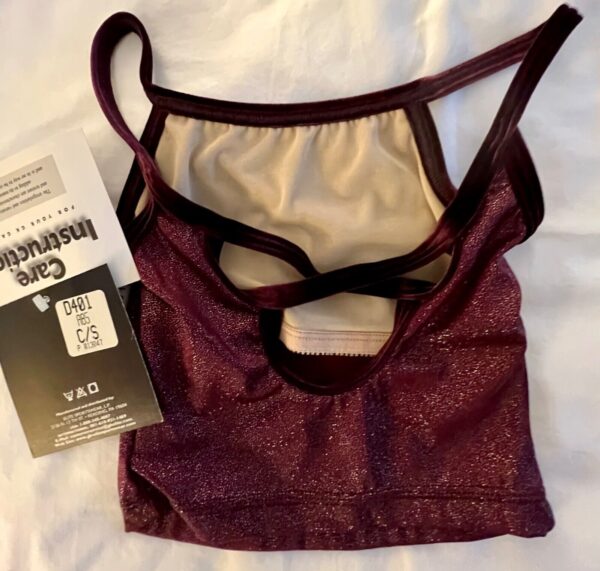 GK DANCE JAZZ GIRLS SMALL WINE TWILIGHT X-BACK VELEVT STRAPS CAMI TOP Sz CS NWT! - Image 9